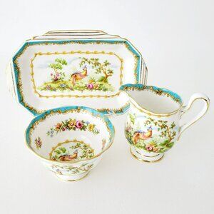 Royal Albert Chelsea Bird Demitasse Creamer, Sugar Bowl & Tray Set, England